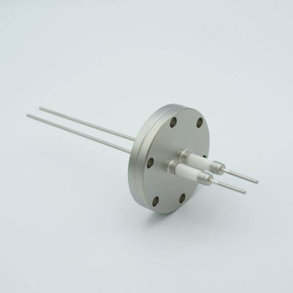 Power Feedthrough, 14,000 Volts, 15 Amps, 2 Pins, 0.092" Nickel Conductors, 2.75" Conflat Flange