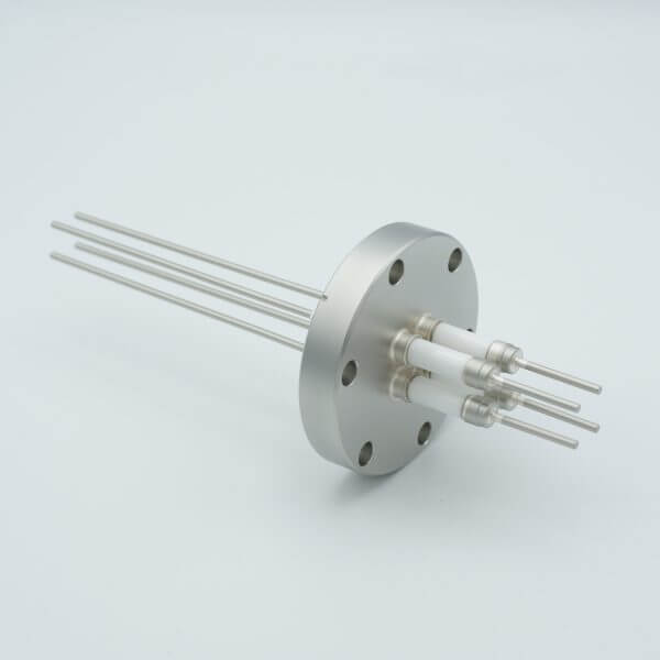 Power Feedthrough, 14,000 Volts, 15 Amps, 4 Pins, 0.092" Nickel Conductors, 2.75" Conflat Flange