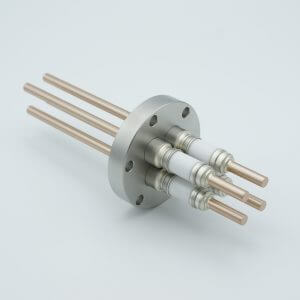 Power Feedthrough, 12,000 Volts, 180 Amps, 4 Pins, 0.25" Copper Conductors, 2.75" Conflat Flange