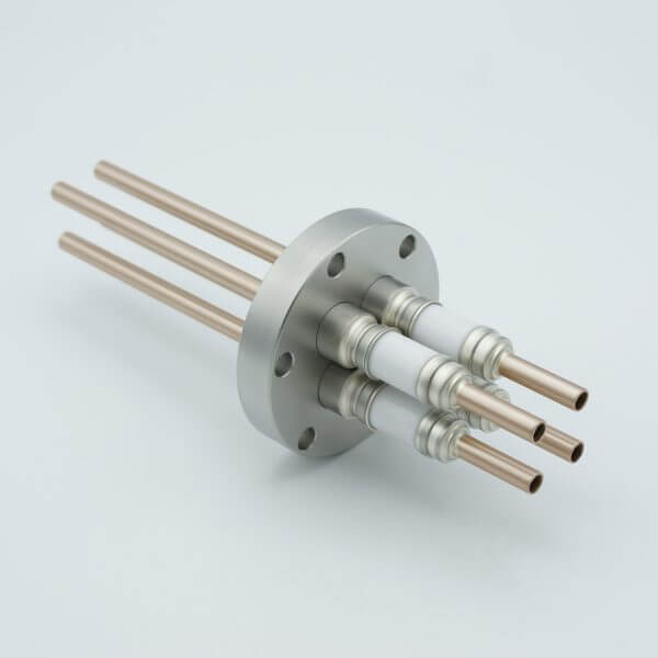 Power Feedthrough, Watercooled, 12,000 Volts, 4 Tubes, 0.25" Copper Conductors, 2.75" Conflat Flange