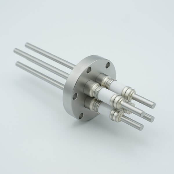 Power Feedthrough, 12,000 Volts, 7 Amps, 2 Pins, 0.25" Stainless Steel Conductors, 2.75" Conflat Flange
