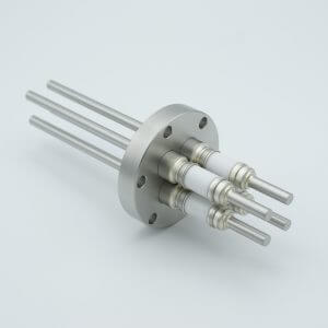 Power Feedthrough, 12,000 Volts, 55 Amps, 4 Pins, 0.25" Nickel Conductors, 2.75" Conflat Flange