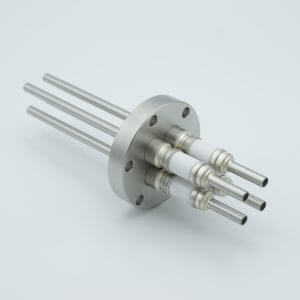 Power Feedthrough, Watercooled, 12,000 Volts, 4 Tubes, 0.25" Nickel Conductors, 2.75" Conflat Flange