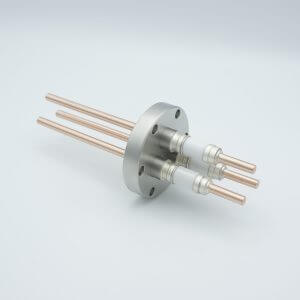 Power Feedthrough, 12,000 Volts, 180 Amps, 3 Pins, 0.25" Copper Conductors, 2.75" Conflat Flange