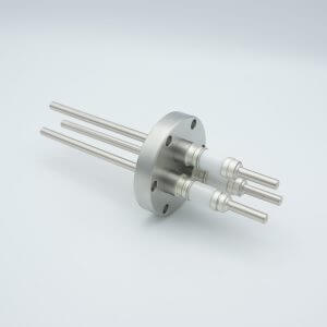 Power Feedthrough, 12,000 Volts, 55 Amps, 3 Pins, 0.25" Nickel Conductors, 2.75" Conflat Flange