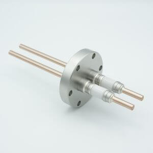 Power Feedthrough, 12,000 Volts, 180 Amps, 2 Pins, 0.25" Copper Conductors, 2.75" Conflat Flange