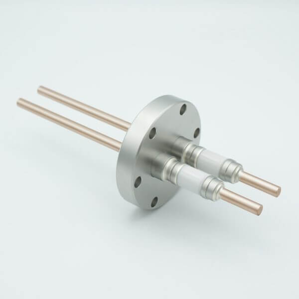 Power Feedthrough, 12,000 Volts, 180 Amps, 2 Pins, 0.25" Copper Conductors, 2.75" Conflat Flange
