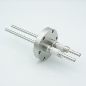 Power Feedthrough, 12,000 Volts, 7 Amps, 2 Pins, 0.25" Stainless Steel Conductors, 2.75" Conflat Flange