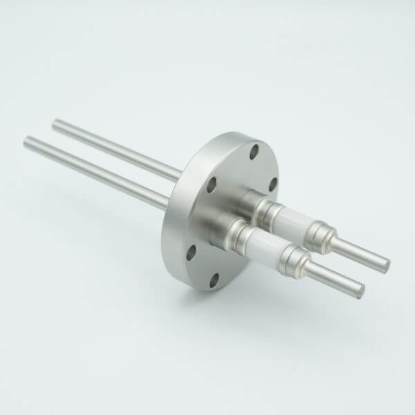 Power Feedthrough, 12,000 Volts, 93 Amps, 2 Pins, 0.25" Molybdenum Conductors, 2.75" Conflat Flange