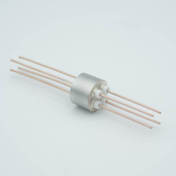 Power Feedthrough, 1000 Volts, 25 Amps, 4 Pins, 0.050" Copper Conductors, 0.747" Dia Stainless Steel Weld Adapter