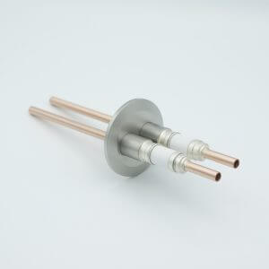 Power Feedthrough, Watercooled, 12000 Volts, 2 Tubes, 0.25" Copper Conductors, 2.16" QF / KF Flange