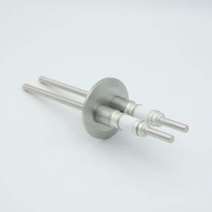 Power Feedthrough, 12000 Volts, 55 Amps, 2 Pins, 0.25" Nickel Conductors, 2.16" QF / KF Flange