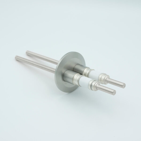 Power Feedthrough, 12000 Volts, 55 Amps, 2 Pins, 0.25" Nickel Conductors, 2.16" QF / KF Flange