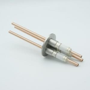 Power Feedthrough, Watercooled, 12000 Volts, 3 Tubes, 0.25" Copper Conductors, 2.16" QF / KF Flange