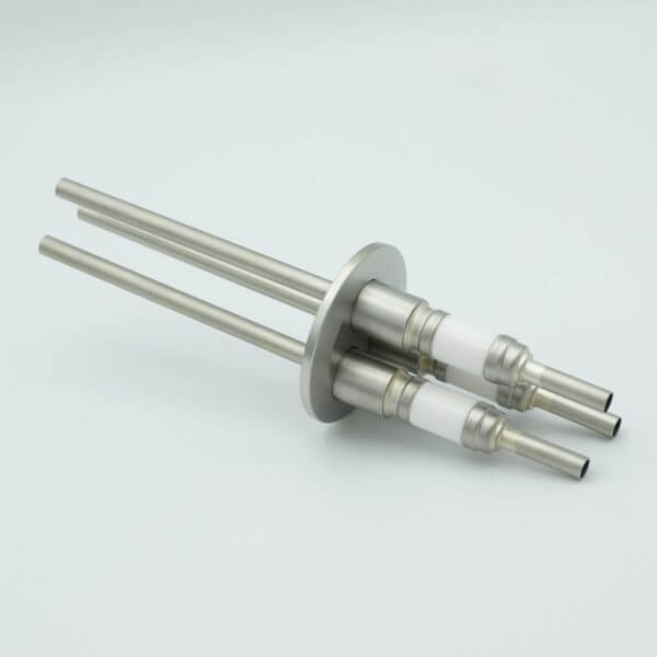 Power Feedthrough, Watercooled, 12000 Volts, 3 Tubes, 0.25" Nickel Conductors, 2.16" QF / KF Flange
