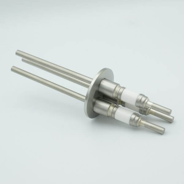 Power Feedthrough, 12000 Volts, 55 Amps, 3 Pins, 0.25" Nickel Conductor, 2.95" QF / KF Flange