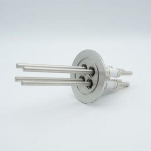 Power Feedthrough, 12000 Volts, 7 Amps, 4 Pins, 0.25" Stainless Steel Conductors, 2.95" QF / KF Flange