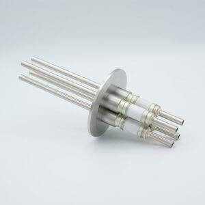 Power Feedthrough, Watercooled, 12000 Volts, 4 Tubes, 0.25" Stainless Steel Conductors, 2.95" QF / KF Flange