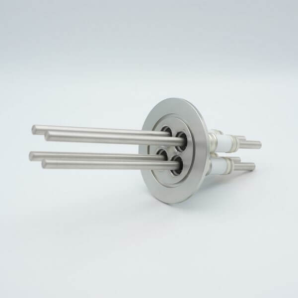 Power Feedthrough, 12000 Volts, 55 Amps, 4 Pins, 0.25" Nickel Conductors, 2.95" QF / KF Flange