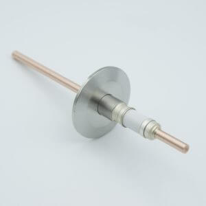 Power Feedthrough, 12000 Volts, 180 Amps, 1 Pin, 0.25" Copper Conductor, 2.16" QF / KF Flange