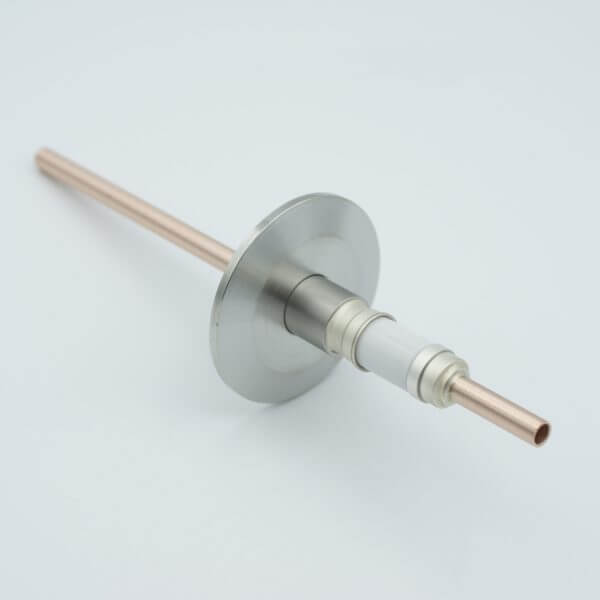 Power Feedthrough, Watercooled, 12000 Volts, 1 Tube, 0.25" Copper Conductor, 2.16" QF / KF Flange