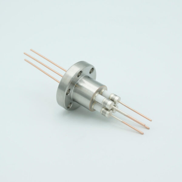 Power Feedthrough, 5000 Volts, 25 Amps, 4 Pins, 0.050" Copper Conductors, 1.33" Conflat Flange