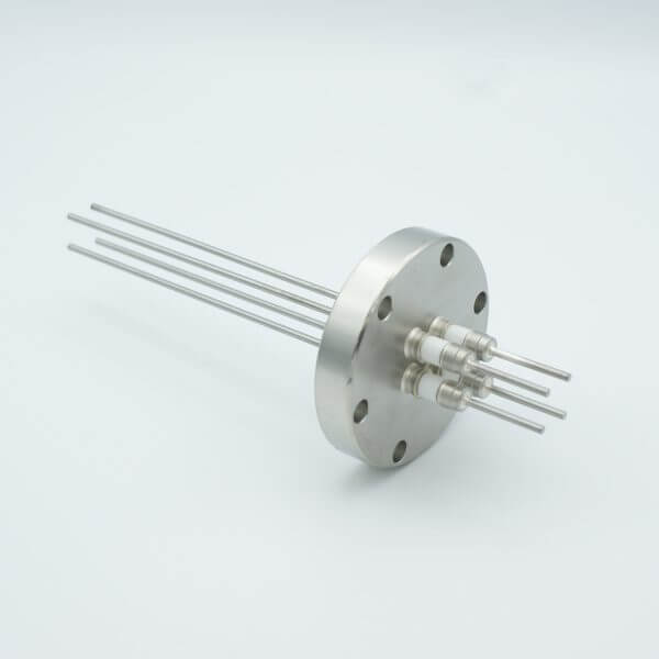 Power Feedthrough, 5000 Volts, 15 Amps, 4 Pins, 0.094" Nickel Conductors, 2.75" Conflat Flange
