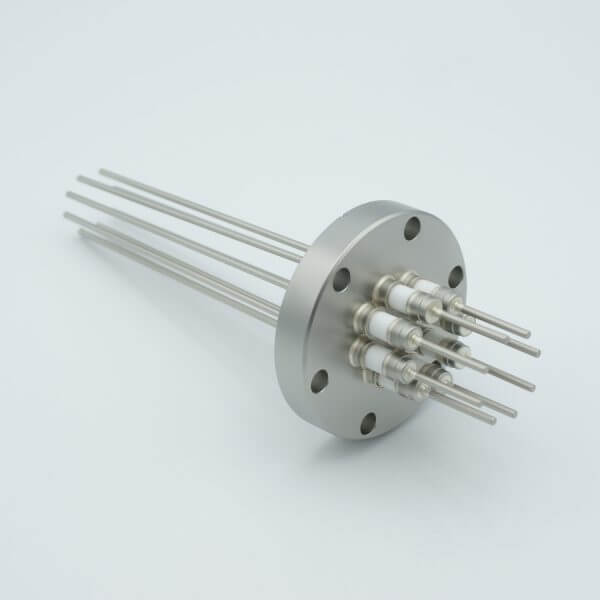 Power Feedthrough, 5000 Volts, 15 Amps, 8 Pins, 0.094" Nickel Conductors, 2.75" Conflat Flange