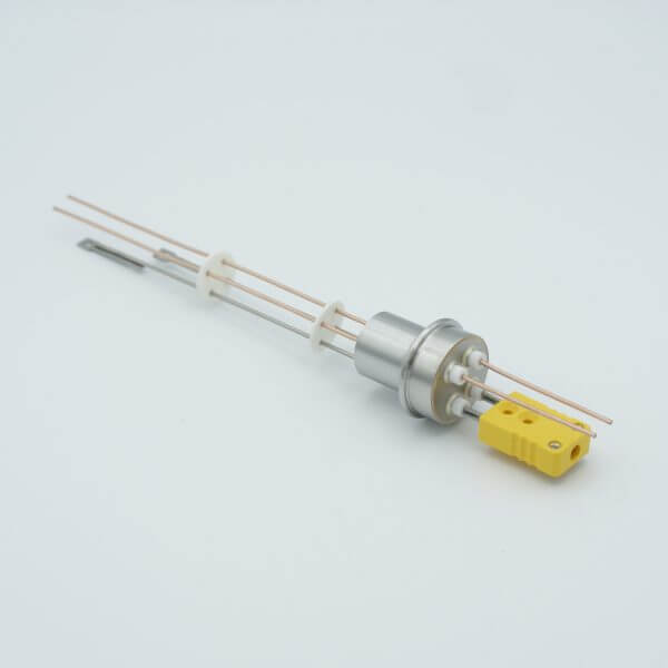 Thermocouple-Power Feedthrough, 1 Pair Type K, w/ Miniature TC Connector, 1000 Volts, 15 Amps, 2 Pins, 0.75" Dia Stainless Steel Weld Adapter