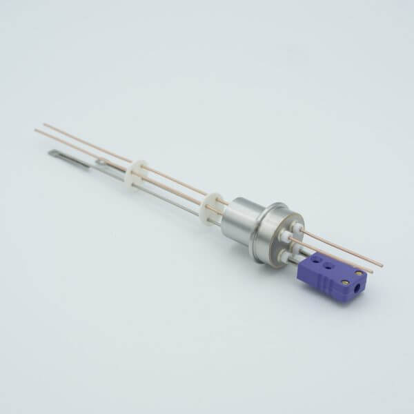 Thermocouple-Power Feedthrough, 1 Pair Type E, w/ Miniature TC Connector, 1000 Volts, 15 Amps, 2 Pins, 0.75" Dia Stainless Steel Weld Adapter