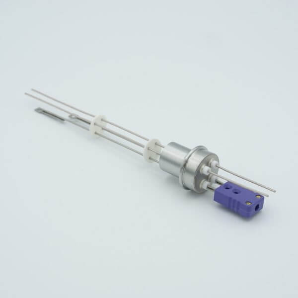 Thermocouple-Power Feedthrough, 1 Pair Type E, w/ Miniature TC Connector, 1000 Volts, 5 Amps, 2 Pins, 0.75" Dia Stainless Steel Weld Adapter