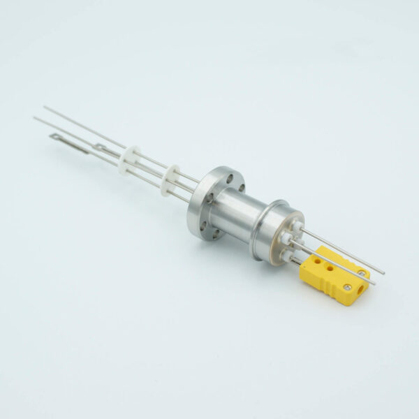 Thermocouple-Power Feedthrough, 1 Pair Type K, w/ Miniature TC Connector, 1000 Volts, 5 Amps, 2 Pins, 1.33" Conflat Flange