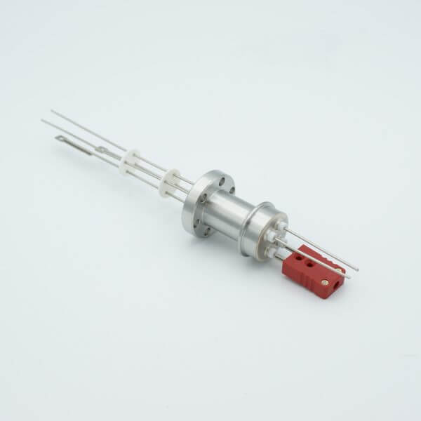 Thermocouple-Power Feedthrough, 1 Pair Type C, w/ Miniature TC Connector, 1000 Volts, 5 Amps, 2 Pins, 1.33" Conflat Flange