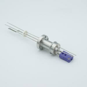 Thermocouple-Power Feedthrough, 1 Pair Type E, w/ Miniature TC Connector, 1000 Volts, 5 Amps, 2 Pins, 1.33" Conflat Flange