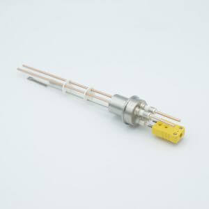 Thermocouple-Power Feedthrough, 1 Pair Type K, w/ Miniature TC Connector, 5000 Volts, 30 Amps, 2 Pins, 0.75" Dia Stainless Steel Weld Adapter