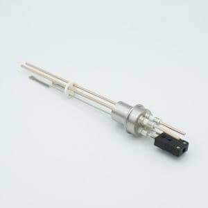 Thermocouple-Power Feedthrough, 1 Pair Type J, w/ Miniature TC Connector, 5000 Volts, 30 Amps, 2 Pins, 0.75" Dia Stainless Steel Weld Adapter