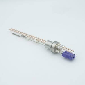 Thermocouple-Power Feedthrough, 1 Pair Type E, w/ Miniature TC Connector, 5000 Volts, 30 Amps, 2 Pins, 0.75" Dia Stainless Steel Weld Adapter