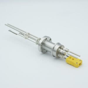 Thermocouple-Power Feedthrough, 1 Pair Type K, w/ Miniature TC Connector, 5000 Volts, 15 Amps, 2 Pins, 1.33" Conflat Flange-POWER