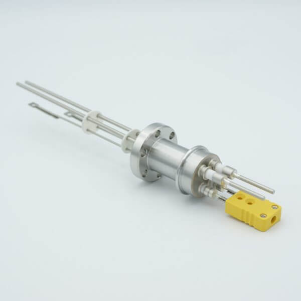 Thermocouple-Power Feedthrough, 1 Pair Type K, w/ Miniature TC Connector, 5000 Volts, 15 Amps, 2 Pins, 1.33" Conflat Flange-POWER