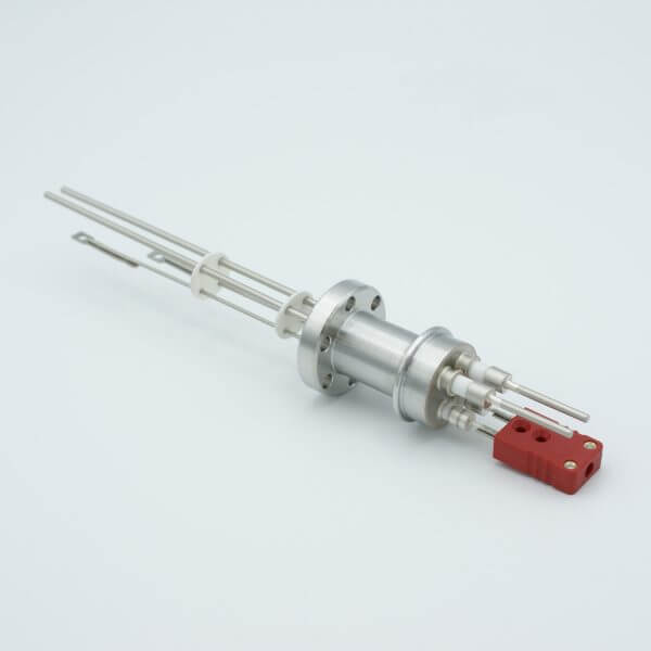 Thermocouple-Power Feedthrough, 1 Pair Type C, w/ Miniature TC Connector, 5000 Volts, 15 Amps, 2 Pins, 1.33" Conflat Flange