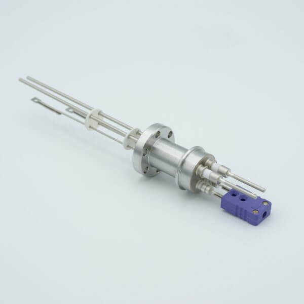 Thermocouple-Power Feedthrough, 1 Pair Type E, w/ Miniature TC Connector, 5000 Volts, 15 Amps, 2 Pins, 1.33" Conflat Flange