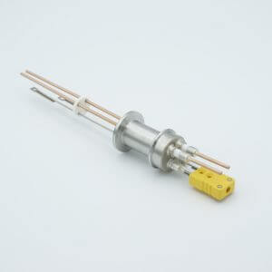 Thermocouple-Power Feedthrough, 1 Pair Type K, w/ Miniature TC Connector, 5000 Volts, 30 Amps, 2 Pins, 1.18" QF / KF Flange