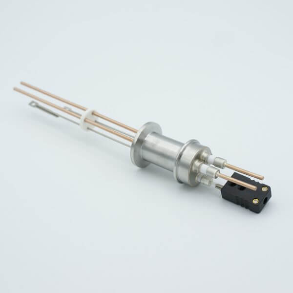 Thermocouple-Power Feedthrough, 1 Pair Type J, w/ Miniature TC Connector, 5000 Volts, 30 Amps, 2 Pins, 1.18" QF / KF Flange