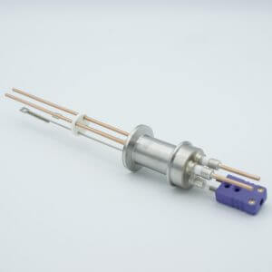 Thermocouple-Power Feedthrough, 1 Pair Type E, w/ Miniature TC Connector, 5000 Volts, 30 Amps, 2 Pins, 1.18" QF / KF Flange