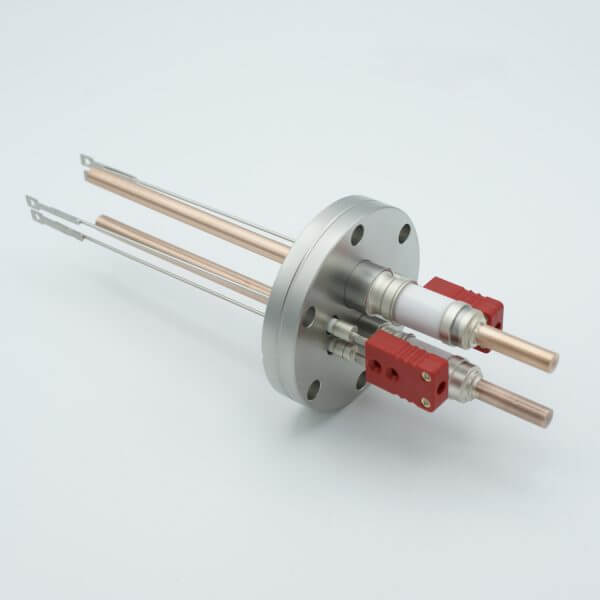 Thermocouple-Power Feedthrough, 2 Pairs Type C, w/ Miniature TC Connectors, 5000 Volts, 150 Amps, 2 Pins, 2.75" Conflat Flange