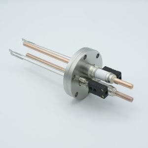 Thermocouple-Power Feedthrough, 2 Pairs Type J, w/ Miniature TC Connectors, 5000 Volts, 150 Amps, 2 Pins, 2.75" Conflat Flange