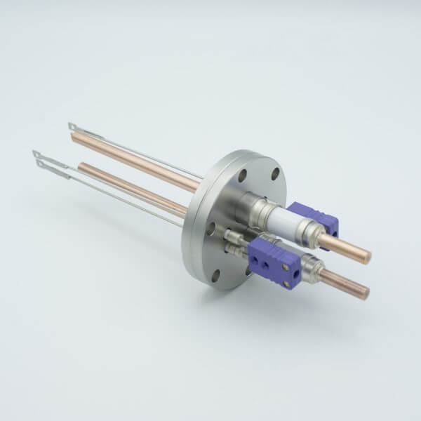 Thermocouple-Power Feedthrough, 2 Pairs Type E, w/ Miniature TC Connectors, 5000 Volts, 150 Amps, 2 Pins, 2.75" Conflat Flange