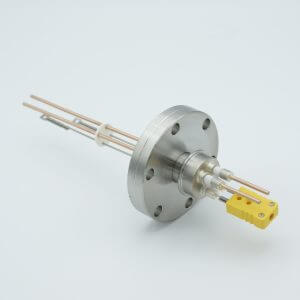 Thermocouple-Power Feedthrough, 1 Pair Type K, w/ Miniature TC Connector, 5000 Volts, 30 Amps, 2 Pins, 2.75" Conflat Flange