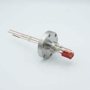 Thermocouple-Power Feedthrough, 1 Pair Type C, w/ Miniature TC Connector, 5000 Volts, 30 Amps, 2 Pins, 2.75" Conflat Flange