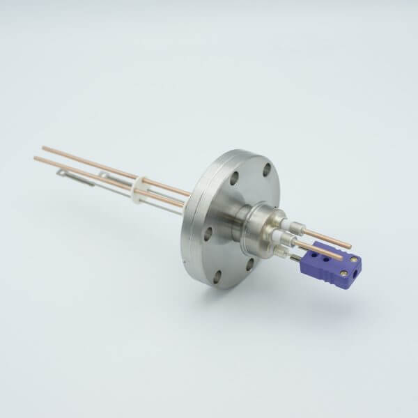 Thermocouple-Power Feedthrough, 1 Pair Type E, w/ Miniature TC Connector, 5000 Volts, 30 Amps, 2 Pins, 2.75" Conflat Flange